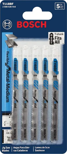 Miniatura 2 de Bosch T118BF 5 piezas de 3-5/8 Pulg. Hojas de sierra de calar con mango en T flexibles para metal
