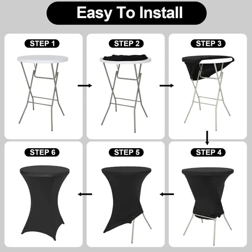 Miniatura 5 de FestiCorp Paquete de 10 manteles de elastano negro para mesa de cóctel, manteles redondos elásticos para fiestas, DJ, bares, bodas, cumpleaños