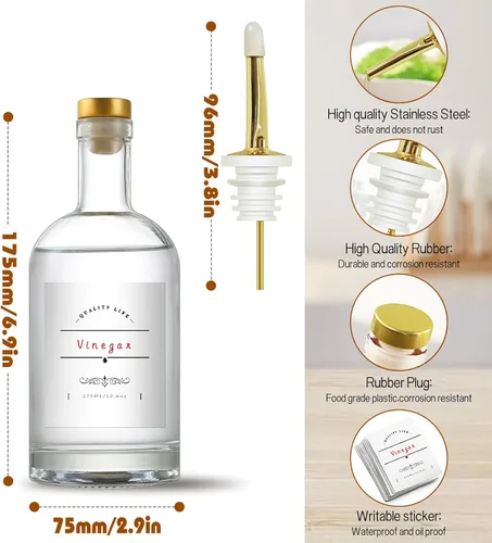 Miniatura 3 de Botella dispensadora de aceite de oliva para cocina, juego de dispensador de aceite y vinagre de vidrio transparente, dispensador de jarabe de café