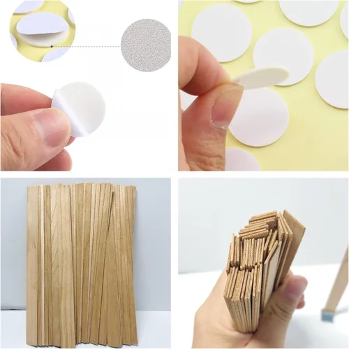 Miniatura 5 de 120 mechas de madera para velas, madera natural de 0.039 pulgadas de grosor con calcomanías de mecha y clips para hacer velas de bricolaje