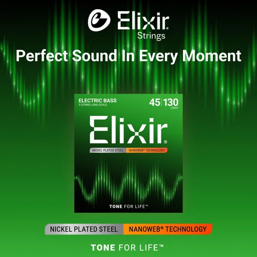 Miniatura 3 de Elixir - cuerdas chapadas en níquel, 4 cuerdas para bajo con recubrimiento nanoweb, muy livianas, escala larga (.040-.095)