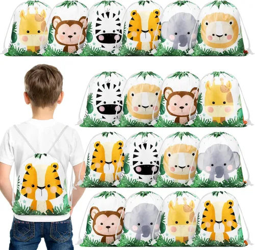 Ferraycle Bolsas con cordón de safari de animales, regalos de selva, regalos de fiesta, vida silvestre, bolsas de golosinas para vacaciones,