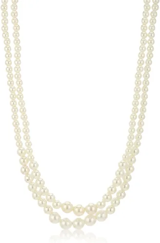 Slaksworld Impresionante collar de perlas blancas de doble línea para mujeres y niñas, una manera atemporal y elegante de añadir un toque de lujo a