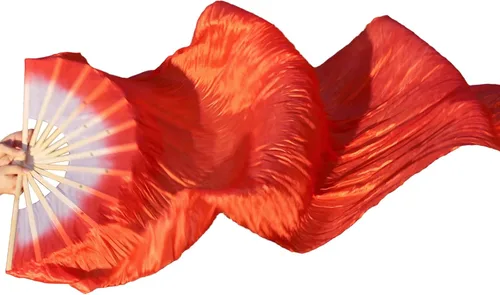 Miniatura 9 de WEISIPU Hand-Made Faux Silk Belly Dance Fan Veils - Bamboo Long Fans Veils Available in 8 Stunning Colors for Dance Performances Right Hand