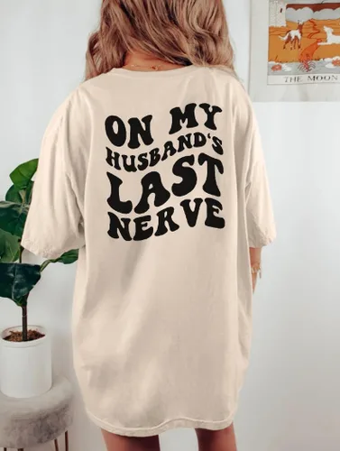 Miniatura 3 de SUPEYA On My Husband's Last Nerve - Camiseta de gran tamaño con texto en inglés "Wife Life", camisetas divertidas y sarcásticas gráficas casuales