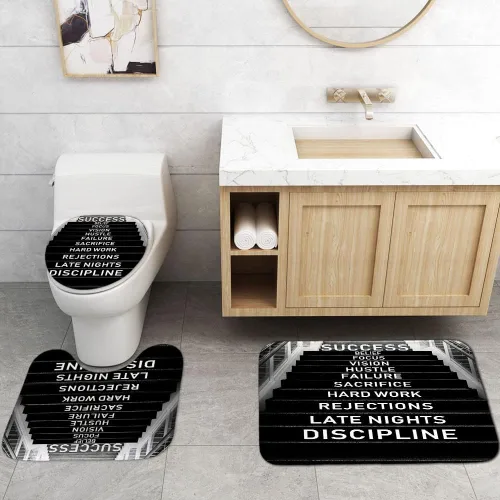 Miniatura 5 de Juego de 4 cortinas de ducha con citas inspiradoras, escaleras de arte en blanco y negro, decoración de baño motivacional para hombres, cortina