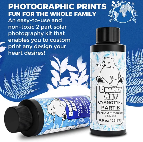 Miniatura 3 de Bearly Art Cyanotype Kit - Sun - Juego de impresión solar para impresión fotográfica en papel y tela - Sensibilizador de 2 partes - Archivo - Crea