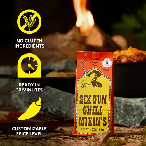 Miniatura 4 de Six Gun Chili Original Mixin's - Auténtica mezcla de condimentos estilo Texas, paquete individual (4 onzas) Receta galardonada de San Angelo Sin