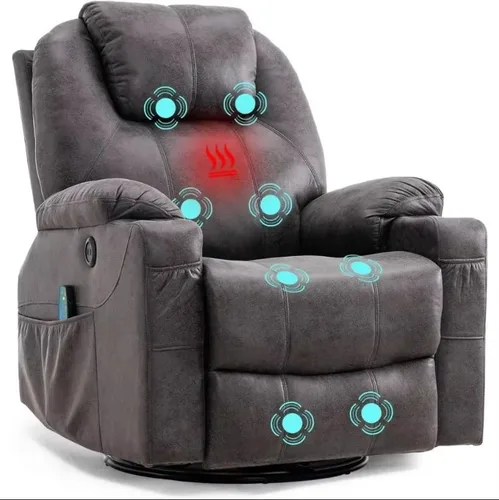 Miniatura 6 de Silla reclinable de masaje para adultos, silla reclinable eléctrica para ancianos, silla reclinable giratoria de 360° con bolsillos, portavasos