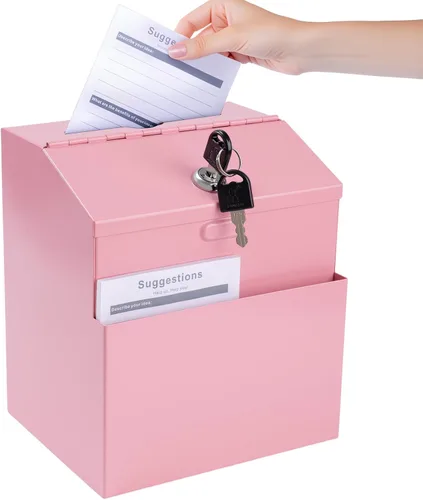 Miniatura 9 de Caja de sugerencias con ranura y cerradura y 50 hojas de sugerencias montadas en la pared Boleta de comentarios y caja de donación con candado Acero