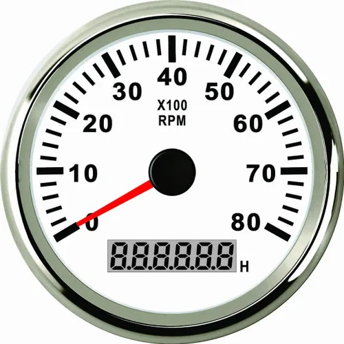 SAMDO Tacómetro de motocicleta de 3.346 in para automóvil, camión, barco, medidor de tacómetro, impermeable, 0-8000 rpm, 12 V, 24 V Blanco