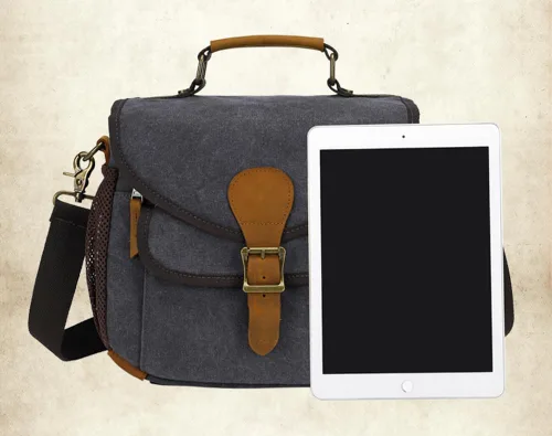 Miniatura 8 de Bolsa cruzada para cámara, bolso bandolera para cámara, estilo vintage, DSLR/SLR, sin espejo, para fotografía con Canon/Nikon/Sony (negro)