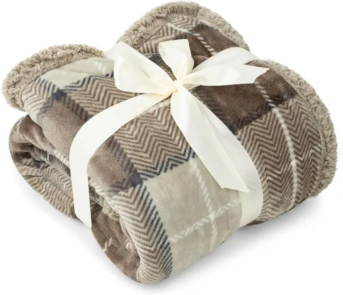 Miniatura 3 de PAVILIA Premium Manta de vellón sherpa a cuadros súper suave, acogedora, afelpada, microfibra ligera, reversible para sofá y cama, para todas