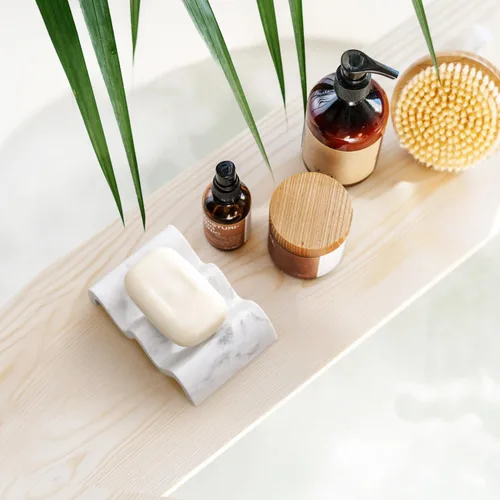 Miniatura 5 de Luxspire Jabonera, Jabonera de Mármol, Bandeja Autodrenante, Soporte de Jabón para Ducha, Baño, Fregadero, Cocina y Encimera, Blanco Grava