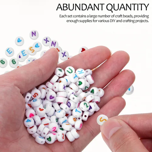 Miniatura 3 de SEWACC Cuentas de números de acrílico, 300 cuentas redondas de color mixto, cuentas blancas sueltas del alfabeto para hacer joyas de bricolaje