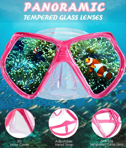 Miniatura 7 de Seago Gafas de natación para niños con cubierta para la nariz, máscara de esnórquel, máscara de buceo y natación, vidrio templado antivaho con Rojo