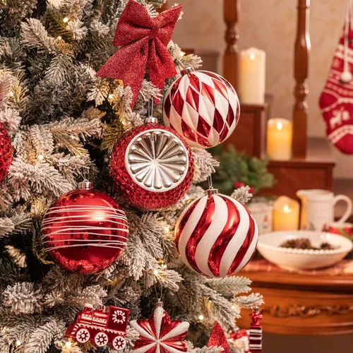 Miniatura 2 de Valery Madelyn Juego de adornos de árbol de Navidad extra grandes de 5.9 pulgadas, 4 unidades, color rojo y blanco, inastillables, adornos colgantes