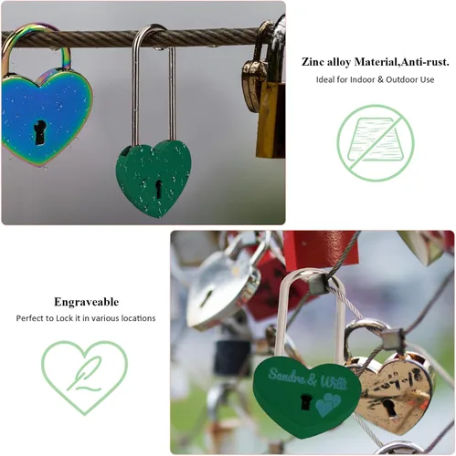 Miniatura 6 de Love Lock - Candado de corazón, 1.969 in, 3.5 pulgadas, pintura de goma, color rojo, con llave para valla, puente, amantes, boda, aniversario