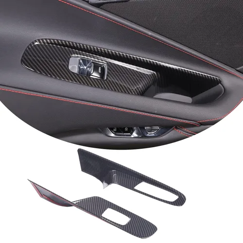 Miniatura 2 de Cubierta para interruptor de elevación de ventana compatible con Chevrolet Corvette C8 2020-2023, accesorios C8 (patrón de fibra de carbono)