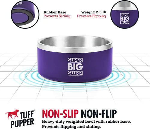 Miniatura 4 de Tuff Pupper Cuenco de acero inoxidable aislado resistente de 100 onzas para perros grandes, base antideslizante, apto para lavavajillas Púrpura Royal