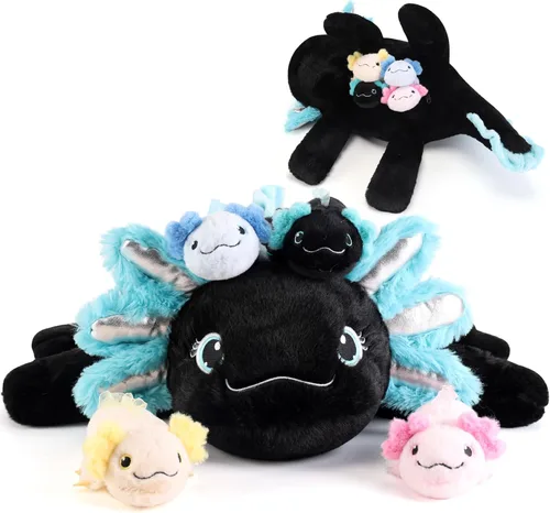 gnomantic Axolotl - Animales de peluche con bebés en el interior, juguete para mamá para niños | 5-Piece set: 1 mommy axolotl + 4 baby axolotls