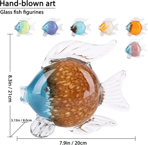 Miniatura 2 de Figuras grandes de cristal de peces de vidrio soplado a mano, estatua y escultura de peces para decoración del hogar, pisapapapeles de cristal