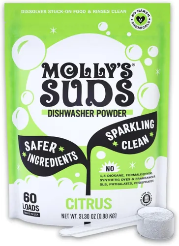 Miniatura 8 de Molly's Suds Polvo para Lavavajillas Detergente Limpio para Lavavajillas, Corta la Grasa y Enjuaga Limpio (Sin Residuos) para Platos Relucientes