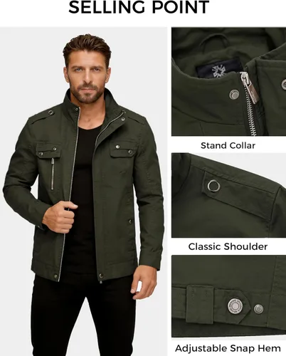Miniatura 5 de Wantdo chaqueta cierre frontal liviana cuello parado de algodón para hombre