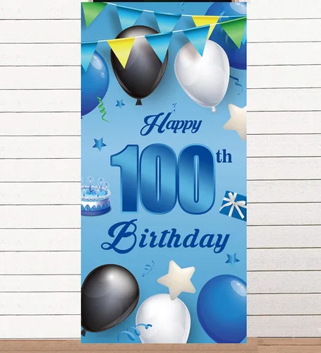 Miniatura 7 de Cartel azul de feliz cumpleaños número 11, globos de fondo de estrellas, confeti y saludos a los 11 años, decoración temática de puerta, porche