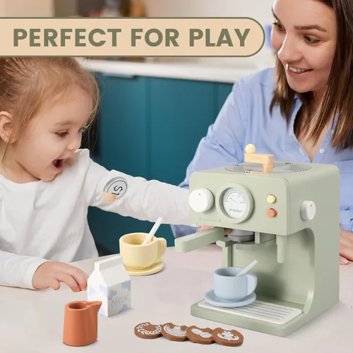 Miniatura 7 de Pithfor Juguete Cafetera de Madera para Niños con Molinillo, Juego de Simulación Electrodomésticos de Cocina y Accesorios Juguete Regalo para Niños