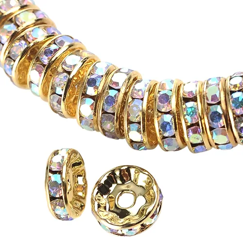 Weebee 100 cuentas espaciadoras Rondelle, cuentas de cristal chapadas en plata, cuentas sueltas de diamantes de imitación checo para hacer joyas y