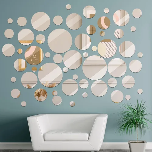 Miniatura 6 de Jetec 15 azulejos redondos de vidrio real sin marco, espejos redondos para montaje en pared con adhesivo acrílico de doble cara para dormitorio