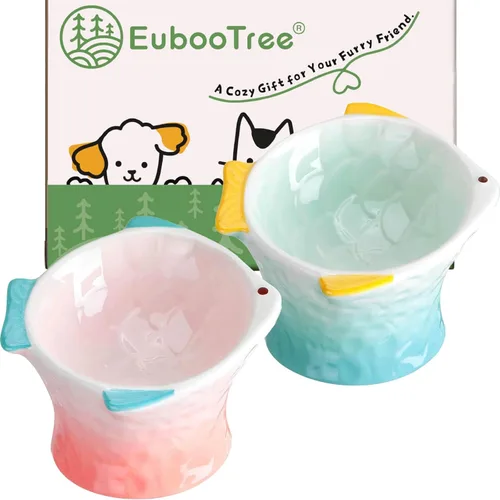 Miniatura 7 de Cuenco elevado de cerámica para gatos, poco profundo e inclinado, antivómitos y fatiga de bigotes, antideslizante, lindo cuenco de alimentación