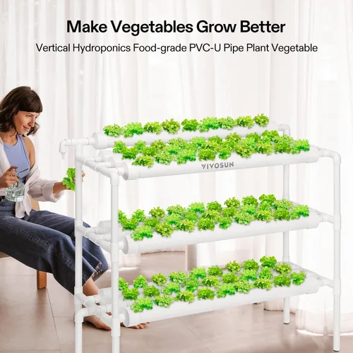Miniatura 2 de VIVOSUN Kit de cultivo hidropónico montado en la pared, 1 capa, 36 sitios de plantas, 4 tubos de PVC-U de grado alimenticio, sistema de plantación