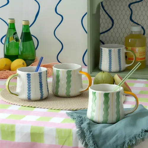 Miniatura 8 de Taza de café de cerámica a cuadros retro de 16 onzas, mango extragrande, apta para microondas, taza de té con patrón vintage para el hogar, oficina