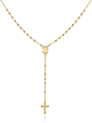 Barzel Collar de cruz de rosario de Virgen María chapado en oro de 18 quilates, fabricado en Brasil
