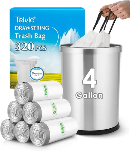 Miniatura 10 de Teivio - Bolsas de basura con cordón fuerte de 3 galones, 220 unidades, bolsas de basura para baño, bolsas de plástico pequeñas para el hogar