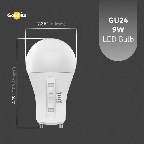 Miniatura 6 de Goodlite Bombilla LED A19 base GU24, 5 colores seleccionables 3000K-3500K-4100K-5000K-6500K, 800 lúmenes, 9 vatios (equivalente a 60 W), alto CRI