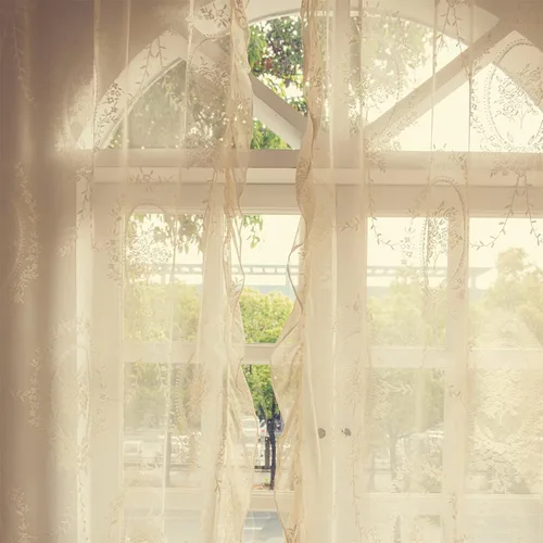 Deeprove - Cortinas de encaje transparente estilo bohemio de 63 pulgadas de largo, juego de 2 paneles, borde floral con volantes, cortinas vintage