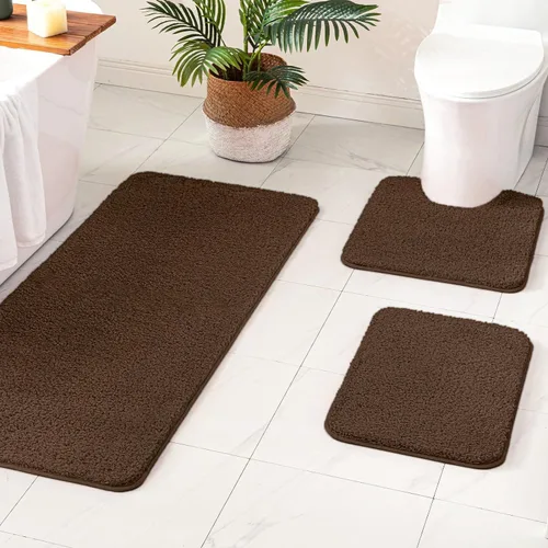 Miniatura 23 de MIULEE Juego de 3 alfombras y tapetes de baño extra gruesos de microfibra antideslizante y tapete de baño de contorno en forma de U para baño, baño