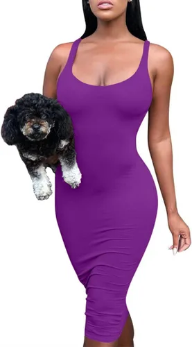 Miniatura 2 de Mokoru - Vestido sin mangas para mujer, casual, básico, sin mangas, Bodycon Midi Club