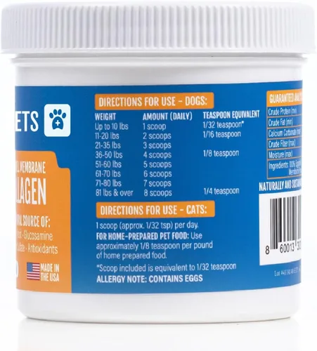 Miniatura 5 de Colágeno de membrana de cáscara de huevo para perros, no gelatina y sin médula ósea, polvo de colágeno para perros de alta calidad natural