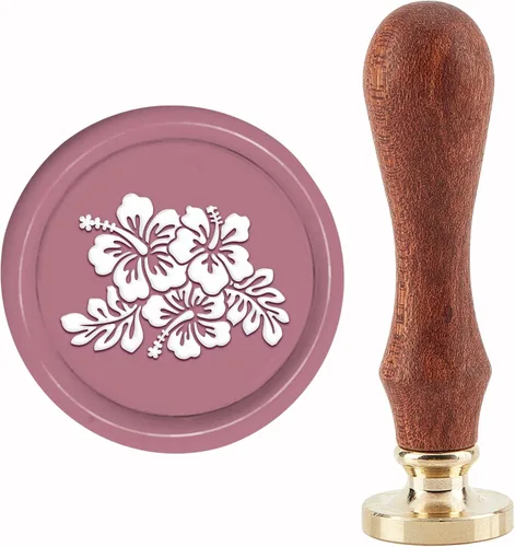 CRASPIRE Sello de cera de hibisco, sello de cera de sellado de flores, 1.181 in, retro, vintage, extraíble, latón, cabeza con mango de madera, para