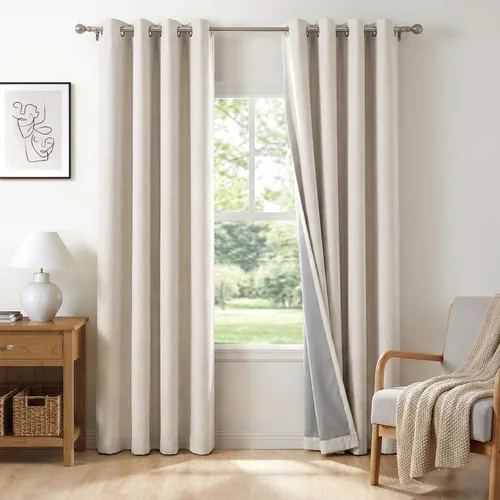 Miniatura 16 de 100% Blackout Shield Cortinas opacas de lino para dormitorio de 45 pulgadas de largo, cortinas beige con ojales para sala de estar, cortinas