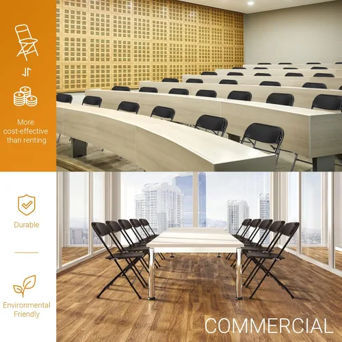 Miniatura 5 de FCH Silla plegable negra, marco de metal plegable con asiento de plástico sólido, portátil para eventos y fiestas, juego de comedor al aire libre