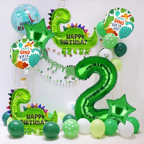 Miniatura 6 de 7 globos de dinosaurio, globos de aluminio de aluminio de tereftalato de polietileno con número de cumpleaños, suministros de fiesta de dinosaurio