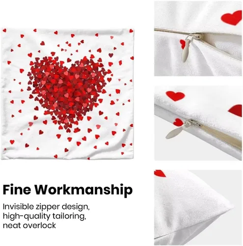Miniatura 6 de AEIOAE Juego de 2 fundas de almohada de San Valentín de 16 x 16 pulgadas, almohadas de corazón rojo de amor de algodón para decoración del día