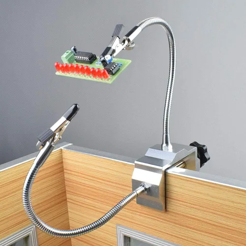 Miniatura 7 de Toolour Helping Hands - Herramienta de tercera mano, base de abrazadera de mesa con 2 brazos flexibles chapados en níquel y clips de cocodrilo