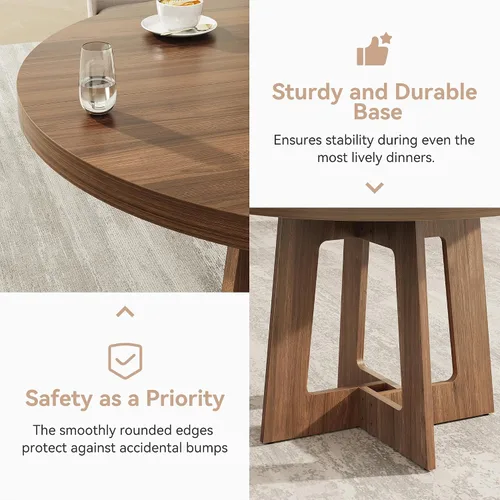 Miniatura 6 de Mesa de comedor redonda para 4, mesa de comedor de madera, mesa de cocina circular para el hogar, comedor, cocina, sala de estar (marrón nogal)