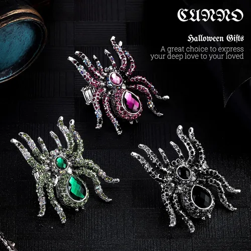 Miniatura 6 de 3 anillos elásticos de araña de Halloween para dedos de tamaño 6.5 a 9, cierre de bufanda de seda colorida, anillos elásticos de araña para mujer